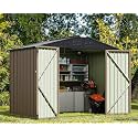 Greesum 8x6FT Outdoor Storage Shed, Utility Tool Shed with Sloping Roof, Metal Storaged Garden Shed with Door & Lock for Patio Storage, Light Brown