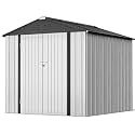 Greesum Metal Outdoor Storage Shed 6FT x 4FT, Steel Utility Tool Shed Storage House with Door &amp; Lock, Metal Sheds Outdoor Storage for Backyard Garden Patio Lawn (6' x 4'), White