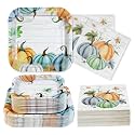 Grencian 200Pcs Fall Blue Pumpkins Plates and Napkins Square, Serves 50
