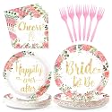 Grencian 96 Pcs Bachelorette Party Decorations Rose Gold Bride Shower Plates and Napkins Bride to Be Tableware Pink Flower and Gold Bachelorette Party Supplies for Engagement Wedding Party Favors