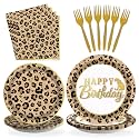 Grencian 96 Pcs Cheetah Print Birthday Decorations, Serves 24