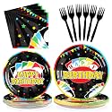 Grencian 96 Pcs Colorful Card Game Birthday Party Decorations, Serves 24