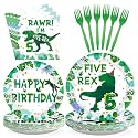 Grencian 96 Pcs Dinosaur 5th Birthday Decorations Serves 24