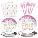 Grencian 96 Pcs Ice Cream 4th Birthday Party Decorations, Serves 24