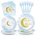 Grencian 96 Pcs Over The Moon Baby Shower Disposable Paper Plates Napkins