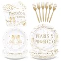 Grencian 96 Pcs Pearls and Prosecco Bridal Shower Decorations, Serves 24
