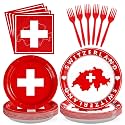 Grencian 96 Pcs Switzerland Party Swiss National Day Decorations, Serves 24