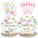 Grencian 96 Pcs Unicorn 4th Birthday Party Decorations, Serves 24