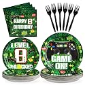 Grencian 96 Pcs Video Game 8th Birthday Decorations for Boys Serves 24