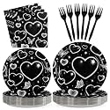 Grencian 96Pcs 2000s Black Heart Y2k Party Themed Decorations, Serve 24