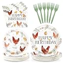 Grencian 96Pcs Chicken Birthday Party Decorations Serves 24