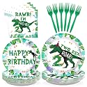 Grencian 96PCS Dinosaur 2nd Happy Birthday Party Supplies, Serves 24