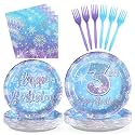 Grencian 96Pcs Frozen 3rd Birthday Party Decoration, Serve 24