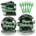 Grencian 96Pcs Green Black Birthday Party Decoration, Serve 24