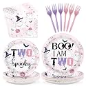 Grencian 96Pcs Halloween Boo I am Two Birthday Party Supplies Serves 24