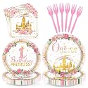 Grencian 96Pcs Princess 1st Birthday Party Decorations for Girls, Serves 24