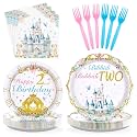 Grencian 96Pcs Princess 2nd Birthday Party Supplies for Girl Serves 24
