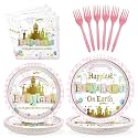 Grencian 96Pcs Princess Castle Baby Shower Party Decorations, Serves 24