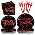 Grencian 96Pcs Red and Black Birthday Party Decorations, Serves 24