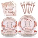 Grencian 96Pcs Rose Gold 11th Birthday Party Decorations, Serve 24