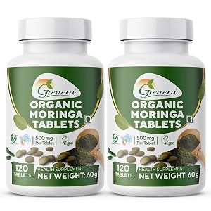 grenera organic moringa tablets 120 nos x 2 bottles drumstick leaf powder tablet super-food shigru vegan gluten free non gmo