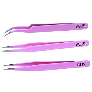 greta baby pink colour set of 3 multipurpose tweezer set eye lashes  eyelash extensions  nail art - manicure tool