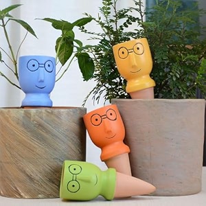 terracotta water dripper spikes for plants  cute natural carefree and sustainable  enhance plant experience  interesting gift idea  happy holidays 4 bear