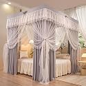 Grey 4 Corners Post Double Layer Bed Canopy Curtain with Ruffle Princess Mosquito Net Perfect Bedroom Decoration for Girls and Adults