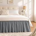 Grey Bed Skirt King Size 15 Inch Drop, Elastic Wrap Around Bedskirt