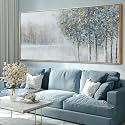 Grey Blue Tree of Life Wall Art 29x58 Inch, Large Framed Canvas Artwork with Wooden Frame, Pictures for Bedroom Wall Decor, Contemporary Forest Painting for Living Room or Hallway