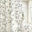 Grey Floral Cotton Shower Curtain, Cottage Farmhouse Fabric Curtain, 72x84
