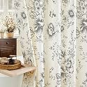 Grey Floral Cotton Shower Curtain, Cottagecore French Country, 48x72