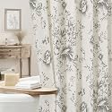 Grey Floral Linen Shower Curtain, Cottagecore French Country, 72x78