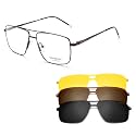 grey jack Clip On Sunglasses Polarized Magnetic Sunglasses with 3PC Lens Rectangle Eyewear Design for Myopic People 80016