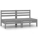 Grey Modular Garden Middle Sofa Solid Pine Wood Modern Minimalist Design Indoor Outdoor Seating for Balcony Living Room Comfy Weather-Resistant