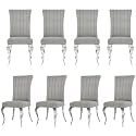 Grey and Silver Boucle Upholstered Dining Chairs Set of 8