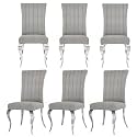 Grey and Silver Boucle Upholstered Dining Chairs Set of 6