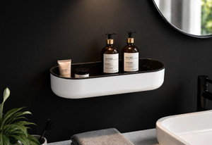 greyoe adhesive compact shower organizer 11 inch plastic bathroom shelf plastic wall shelf number of shelves - 1 black