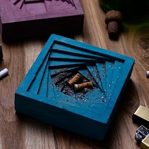 greyt designer geometric stepped ashtray for home office car  indoor amp outdoor concrete material midnight blue