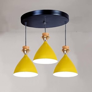 greywings modern yellow dome hanging pendant light for ceiling aluminium antique decor e-27 holder bulb is not included 3 light cluster set