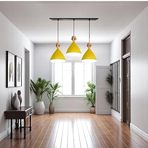 greywings modern yellow dome hanging pendant light for ceiling aluminium antique decor e-27 holder bulb is not included 3 light linear set