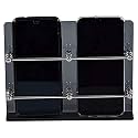 GRIDLAB™ Black Acrylic Double Mobile Holder Stand for Mobile Charging, TV &amp; AC Remote Holding and Keys Hanging at Home, Office, Bedroom, Hotel Wall Mount (Black Double Mobile Stand)