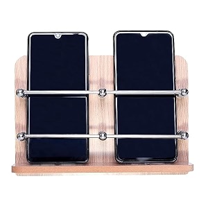 gridlab wooden double mobile holder stand for mobile charging and keys hanging at home office bedroom wooden double mobile stand