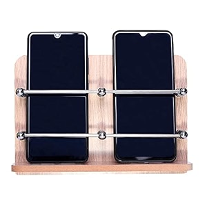 gridlab wooden double mobile holder stand for mobile charging tv amp ac remote holding and keys hanging at home office bedroom hotel wall mount wooden double mobile stand