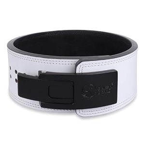 10mm lever gym belt for men amp women  100 full grain genuine leather powerlifting belt  ipf standard weight lifting belt  white belt with black buckle  size large