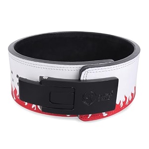 uv print lever belt  13mm full grain genuine leather  red fire design black buckle  flip lever closure  powerlifting squats amp deadlifts  xl 4450 in