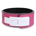 10MM Lever Gym Belt for Men &amp; Women | 100% Full Grain Genuine Leather Powerlifting Belt | IPF Standard Weight Lifting Belt | Pink Belt with White Buckle | Size Small