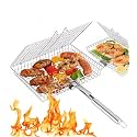 Grill Basket Set for Outdoor Grilling - Large Capacity Fish Grill Basket & Grilling Rack - Food Grade Stainless Steel Portable Flat Basket with Removable Handle for Vegetables, Shrimp & Camping (XL+L)