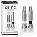 Grind Gourmet Salt and Pepper Grinder Set, Original Pump & Grind Peppermill are Refillable, Modern Thumb Press Grinder, Works With Black Pepper, Sea Salt, Himalayan Salts, Stand Included