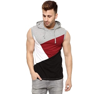 GRITSTONES Mens Cotton Hooded Sleeveless Grey Melange